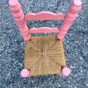 Pink Wooden Doll Chair with Woven Seat